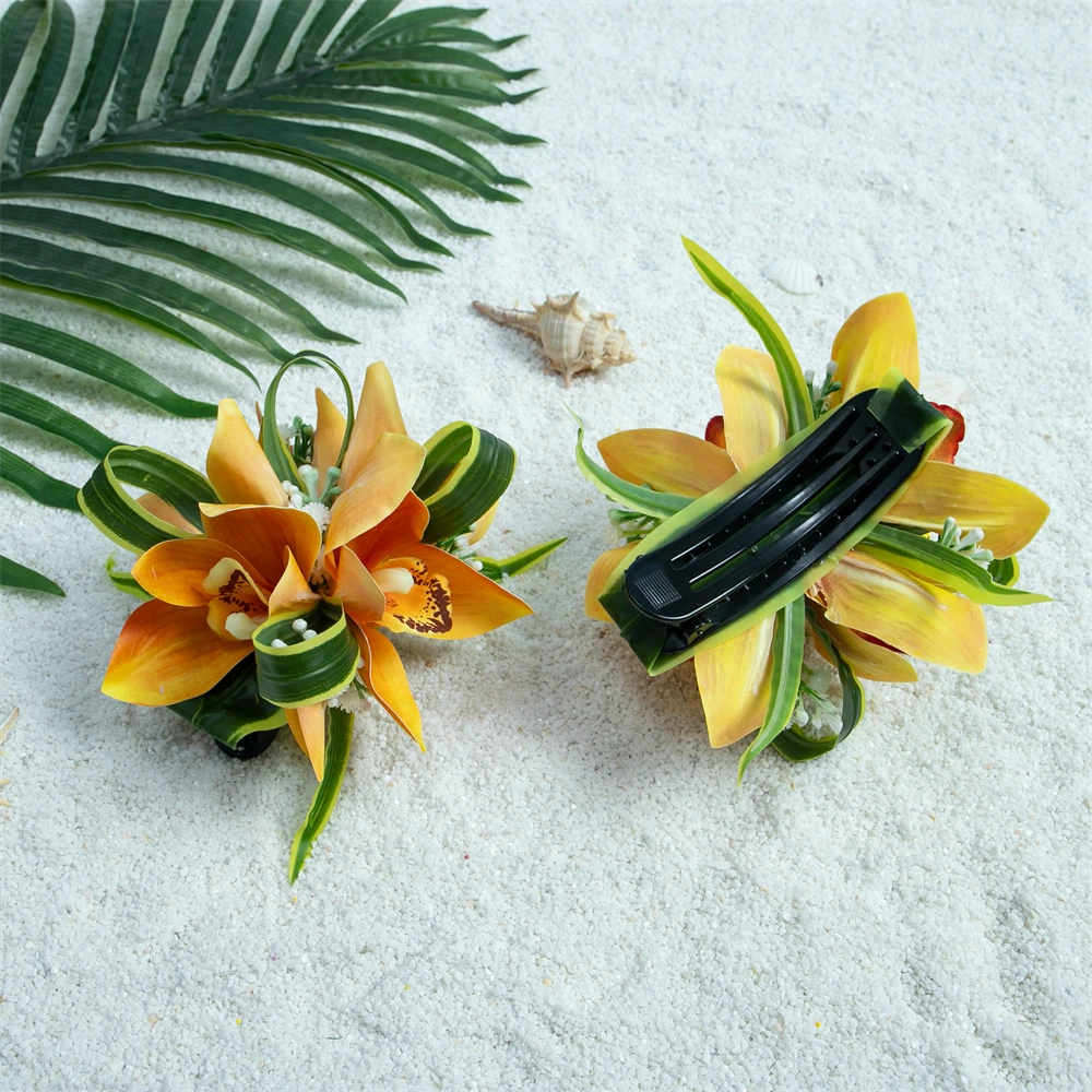 Tropical Style BB Hair Clip Hawaiian Silk Flower Bridal Headpiece Orchid Flower Fascinator Aloha Hula Dance Accessories