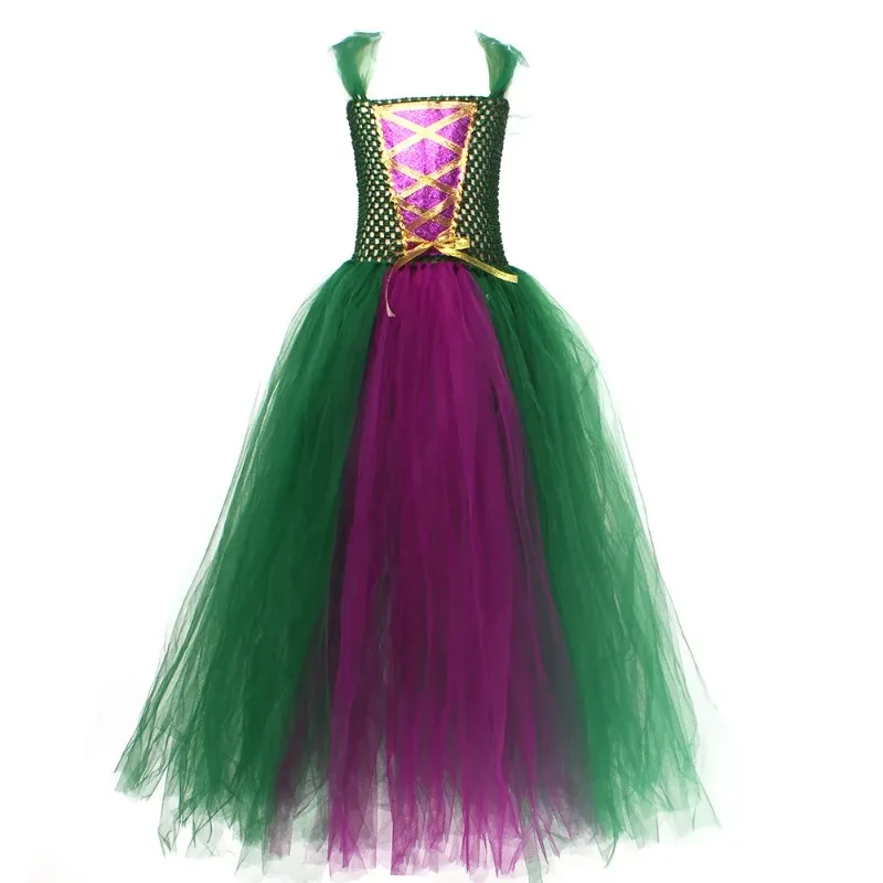 New Halloween Costume Cosplay Witch Crazy Children's Long Dress Cloak Broom Set Theme Party Role Playing Outfit for Girls