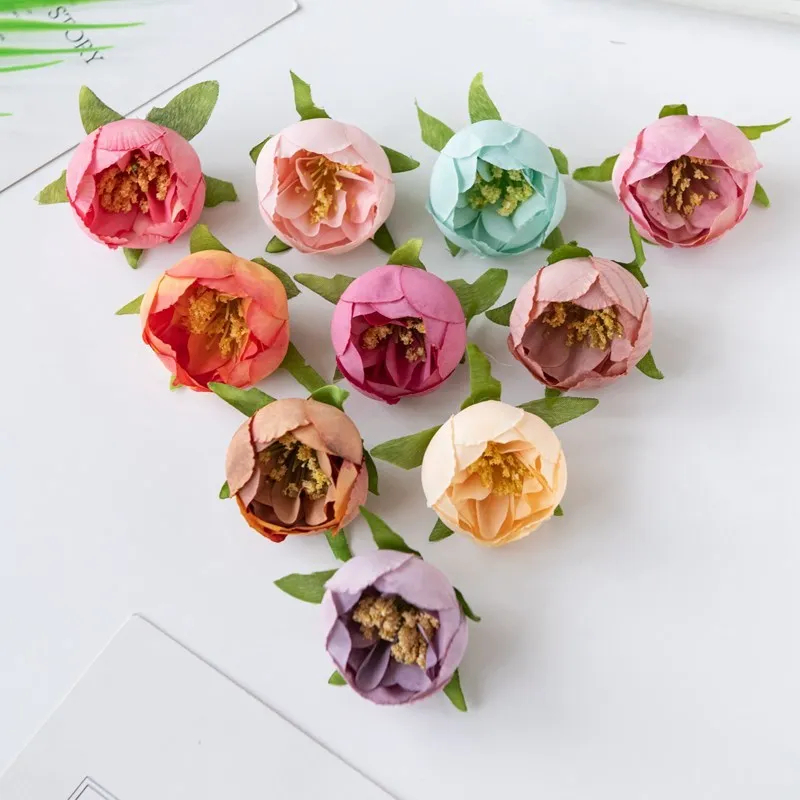 100 Stück künstliche Blumen Tee Knospe Seide Rosen Köpfe für zu Hause Hochzeit Weihnachten Handwerk Kranz Blume Wand Party Dekoration Lieferungen – Detail 6