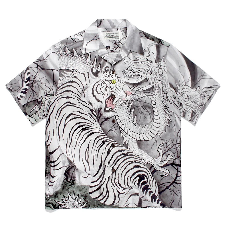 WACKO MARIA Shirt Dragon Tiger Totem camicia estiva di alta qualità camicia Vintage con risvolto camicia a maniche corte Hawaii