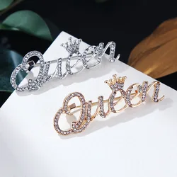 Rhinestone Queen Crown Alphabet Brooch For Women Men Elegant Crystal Queen Letter Metal Lapel Pins Fashion Jewelry Accessories