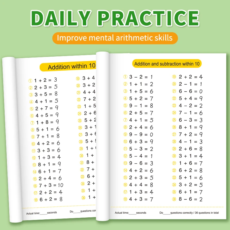 Mathematics Improvement Aids, Addition and Subtraction from 10 to 100, Daily Math Practice Books for Children, Improve Calculation Skills, Early Education Practice Books, Horizontal and Vertical Addition and Subtraction Practice Books for Students, Thinking Training, Learning Supplies, Handwritten Math Practice Books Suitable for Children Aged 3+ and Above view 3