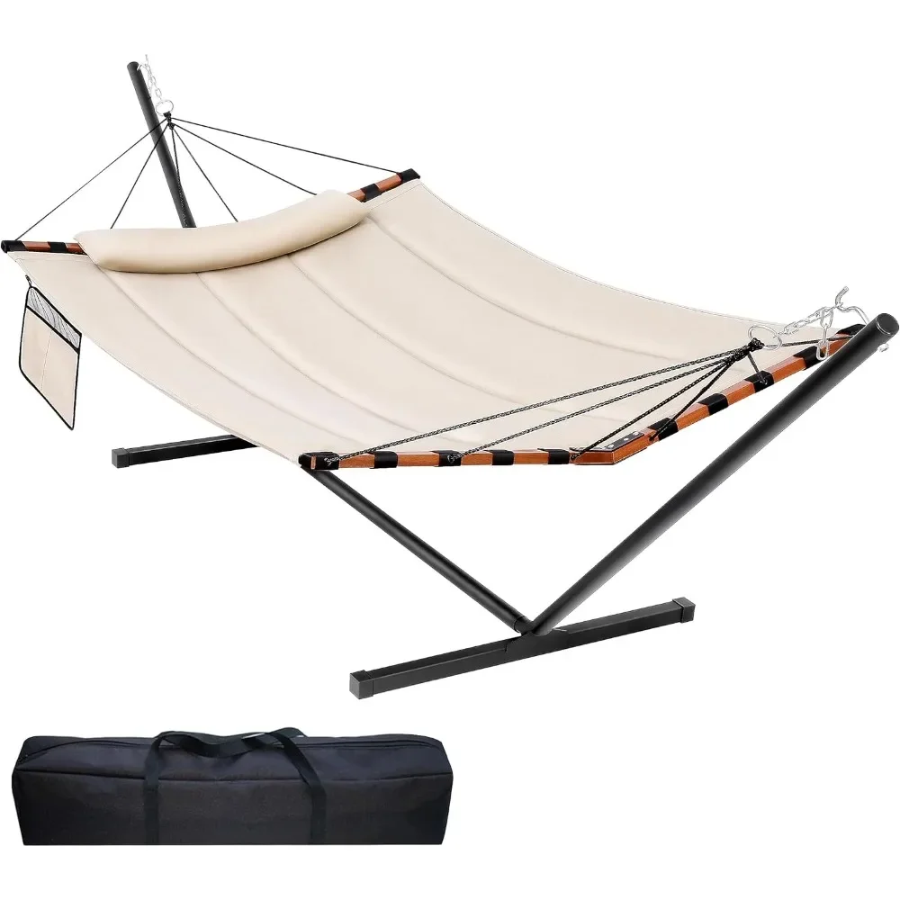 

Hammock With Stand Included 55 X 79IN Large Hammock 450LB Capacity With Hardwood Spreader Bar & Nylon Rope For Outside|