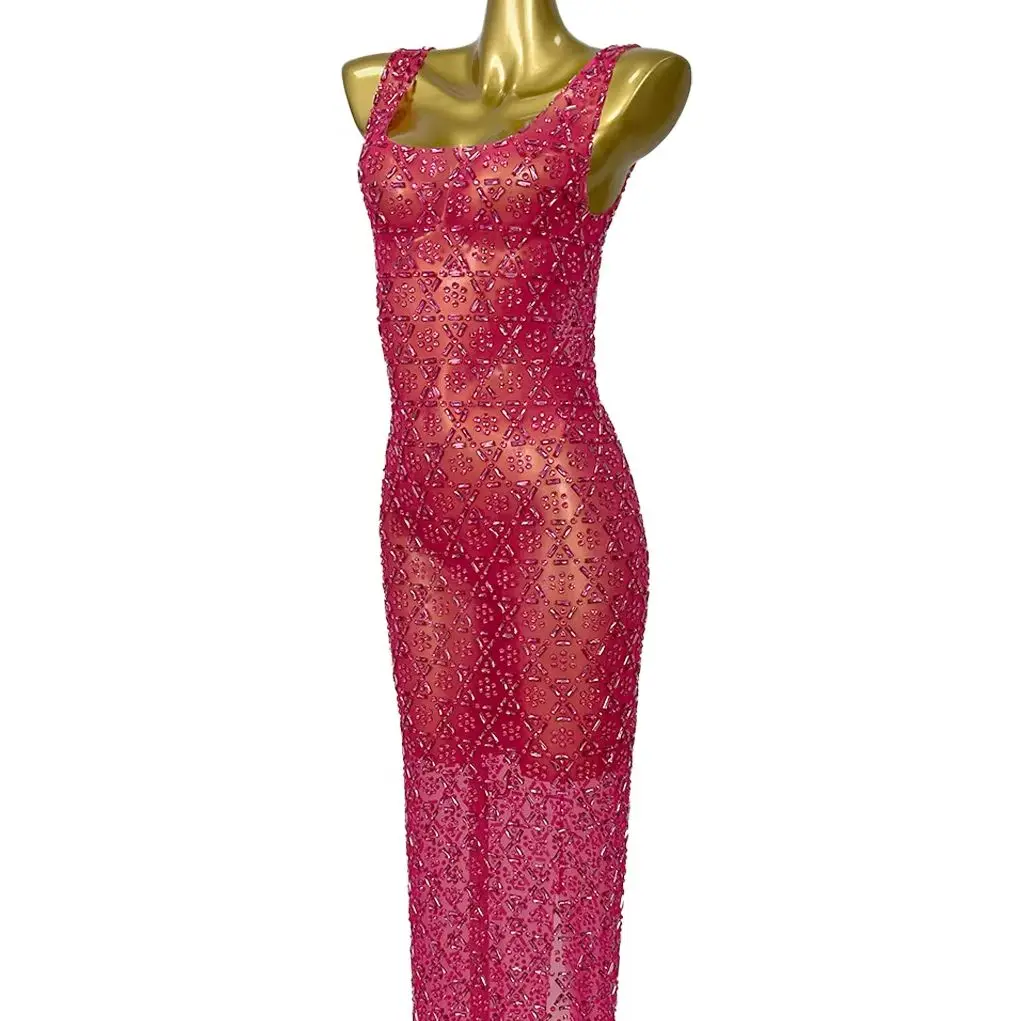 

High-end Luxury Sparkly Rhinestones Sexy Long Dress Women Sheer Mesh Evening Dress Nightclub Birthday Party Elegant Skinny Dress