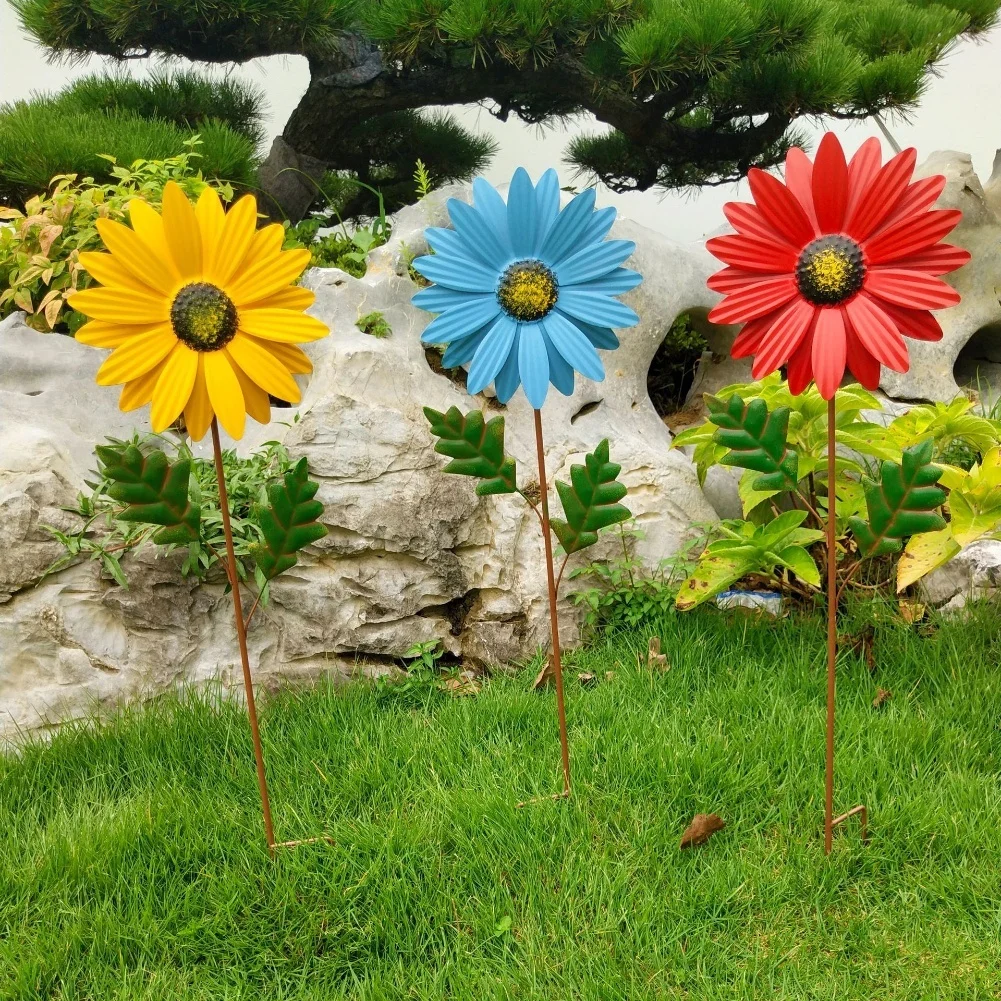 

Metal Daisy Garden Stake Outdoor Garden Decor Iron Flower Pot Stake Villa Courtyard Lawn Flower Stake Home Courtyard Landscape