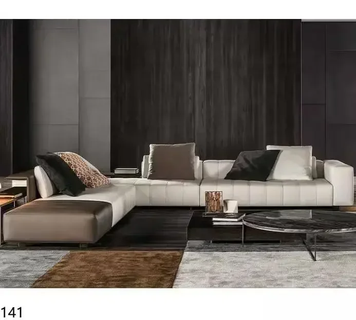 New Luxury Simple Curved Sectional Sofa Villa Living Room Modern Leather Sofa