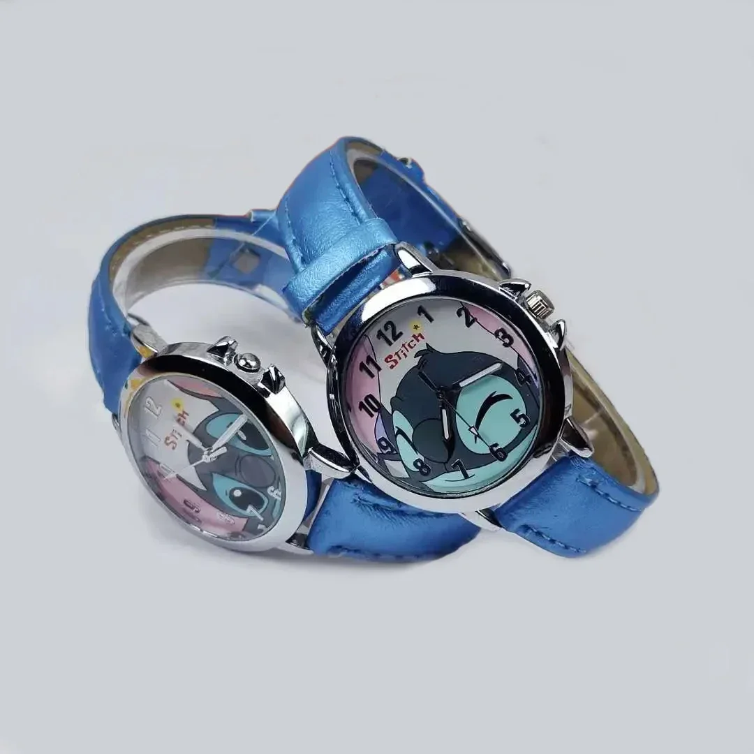 Disney Cartoon Stitch Children\'s Watches Girls Leather Strap Women Watch Kids Ladies Waterproof Clock