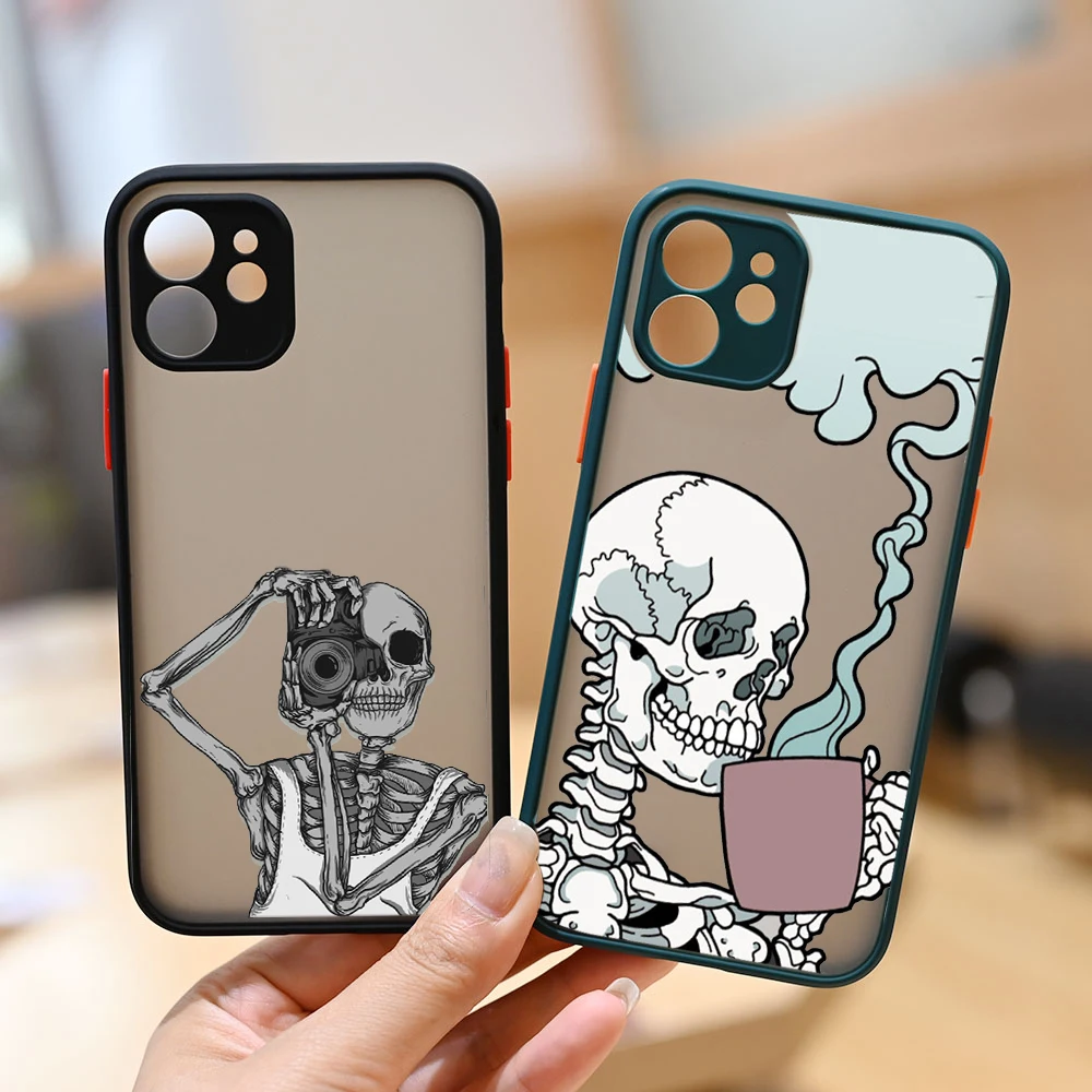 Funny Cute Skeleton Printing Phone Case for IPhone 14 13 12 11 Pro Max XS XR X 7 8 Plus Aesthetic Shockproof Hard Cover Fundas