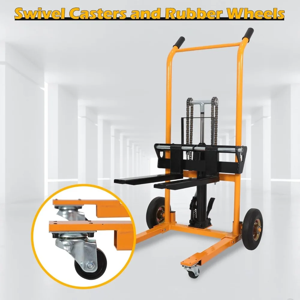 Empilhador de guincho de elevação de material, 440 libras, dolly de caminhão de paletes hidráulico de elevador máximo de 35,4", mesa de elevação, elevador de paletes manual, elevador de garfo, H