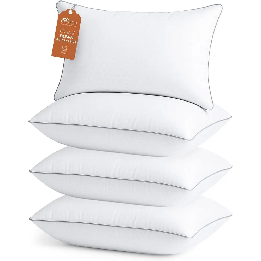 

Queen Size Pillow Set of 4: Hypoallergenic Down Alternative Pillows for Side, Back, and Stomach Sleepers - Oeko-Tex Certified, P