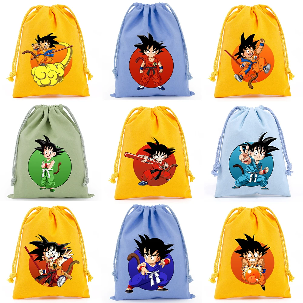 Dragons Ball Canvas Drawstring Bag Son Goku Cartoon Cute Anime Drawstring Handbag Travel Outdoor Storage Bag Child Birthday Gift