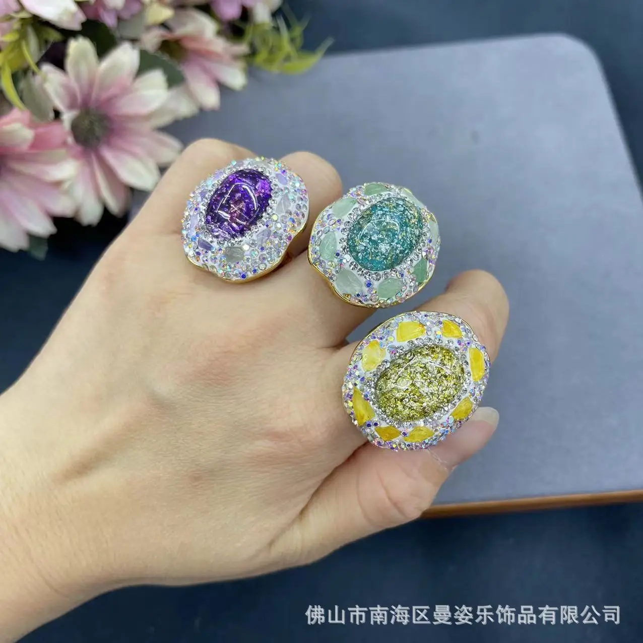 DIY accessories Romantic French starlight imitation opal inlaid natural stone rough stone ring vintage fashion jewelry wholesale
