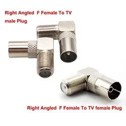 2PCS 90 Degree F female to TV male female Right Angled Cable Connector Coaxial TV Male to F Female Plug Socket RF Adapter