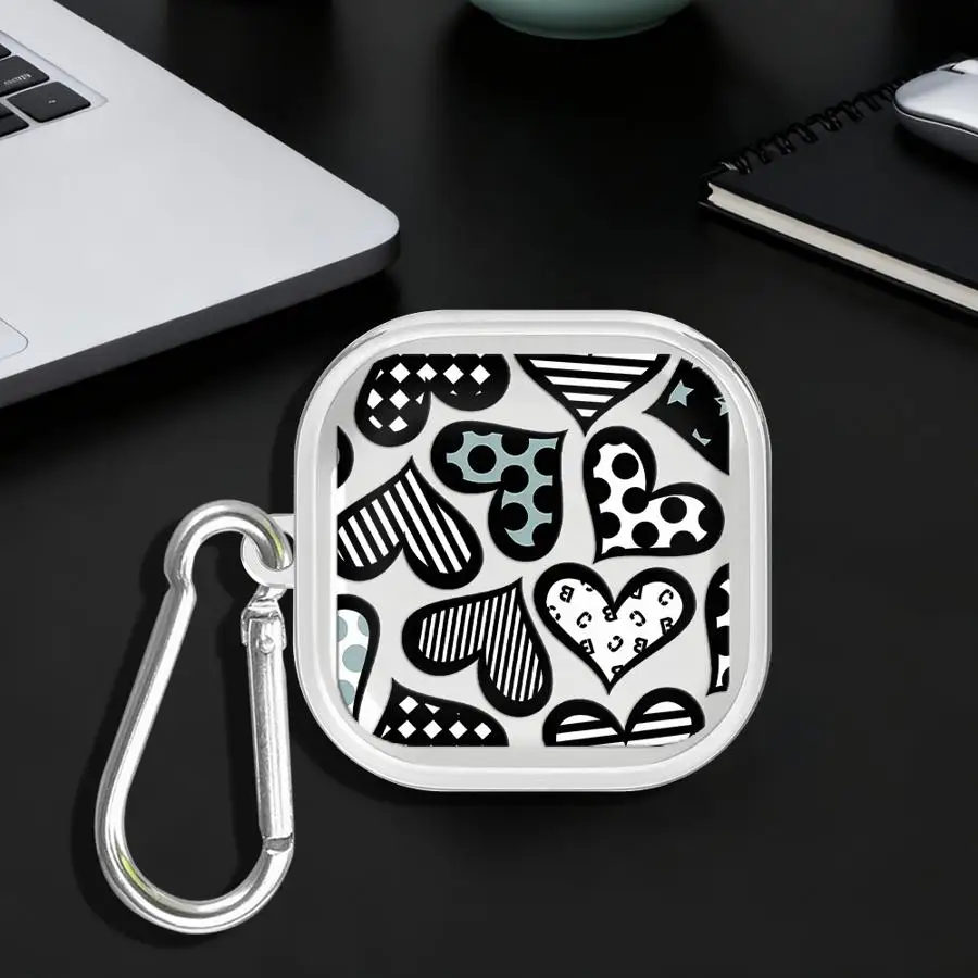 Zebra Pattern Hearts Clear Earphone Cases Cover With Hook Case For Samsung Galaxy Buds 2 3 FE 4 Pro 3Pro 2Pro 4Pro Live