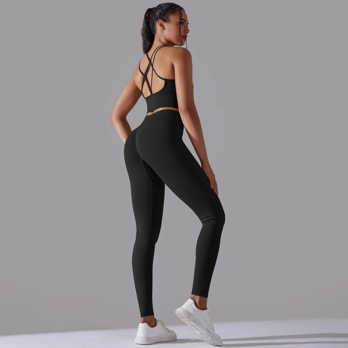Gebürstetes Yoga-Set für Damen, 2-teilig, Workout, Sportbekleidung, überkreuzter Rücken, Sport-BH, hohe Taille, Leggings, Fitnessstudio, Kleidung, Sportanzüge – Detail 21