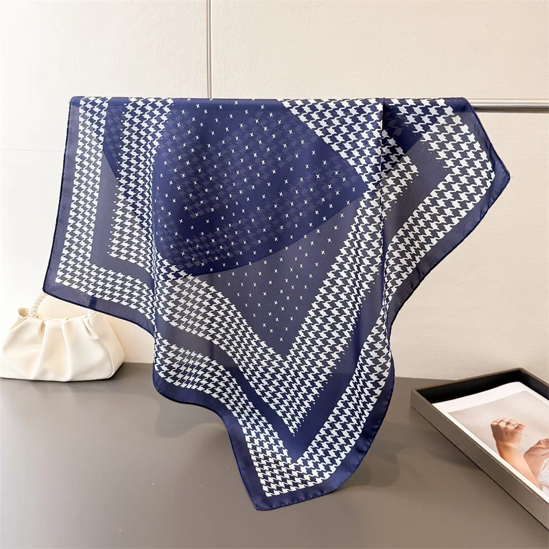 2026 New Houndstooth Print Silk Square Scarfs Women Soft Headscarf Decorate Neck Tie Kerchief Head Scarf Lady Hijab Female Wraps