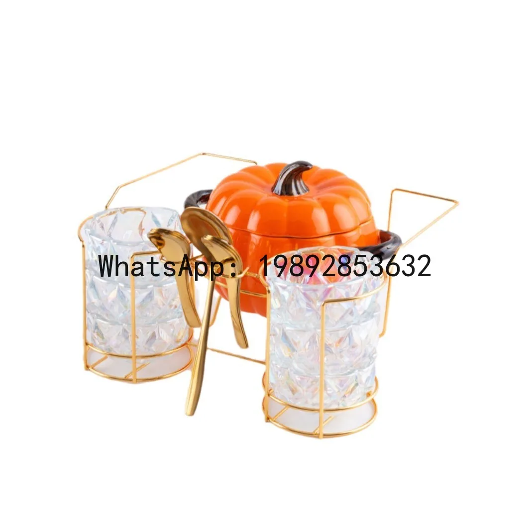 Pumpkin soup pot glass bowl set pumpkin ceramic heating iron frame pumpkin soup pot set