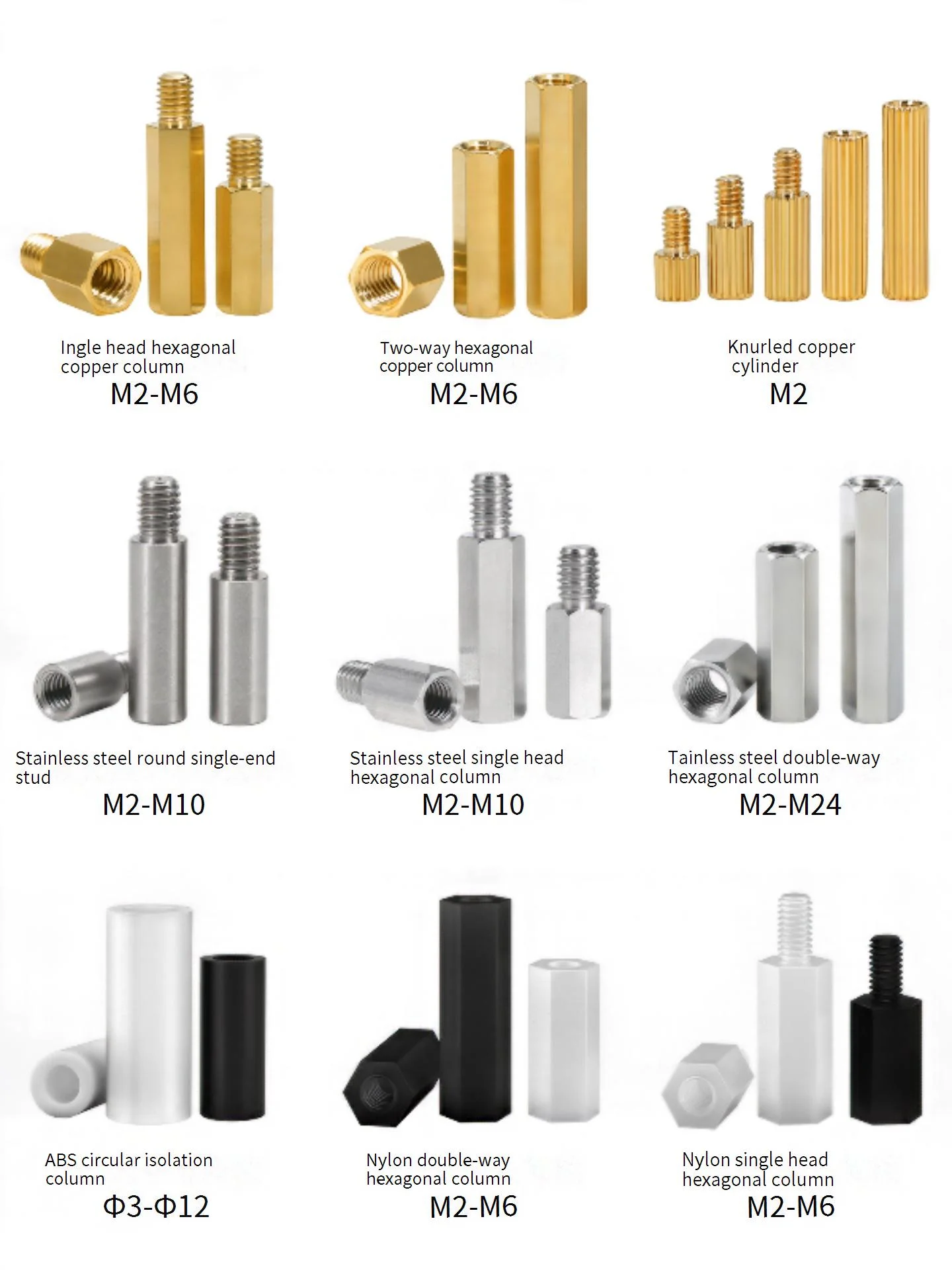 304 Stainless Steel Double Pass Hexagonal Isolation Column Motherboard Support Screw M10 Chassis Screw Electronic Accessories