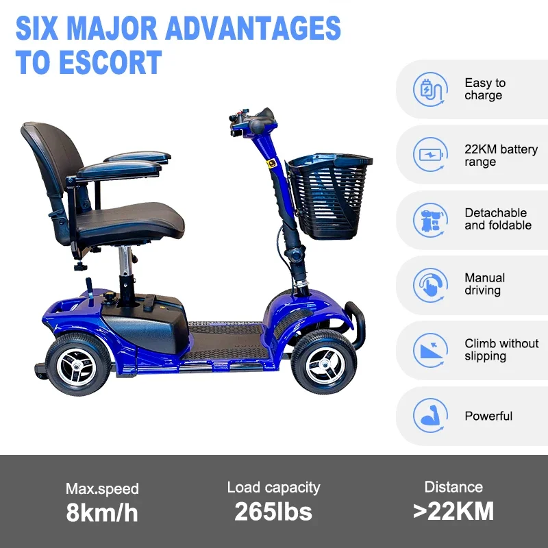 The elderly travel 4 wheels elderly electric scooter disabled folding mobile scooter