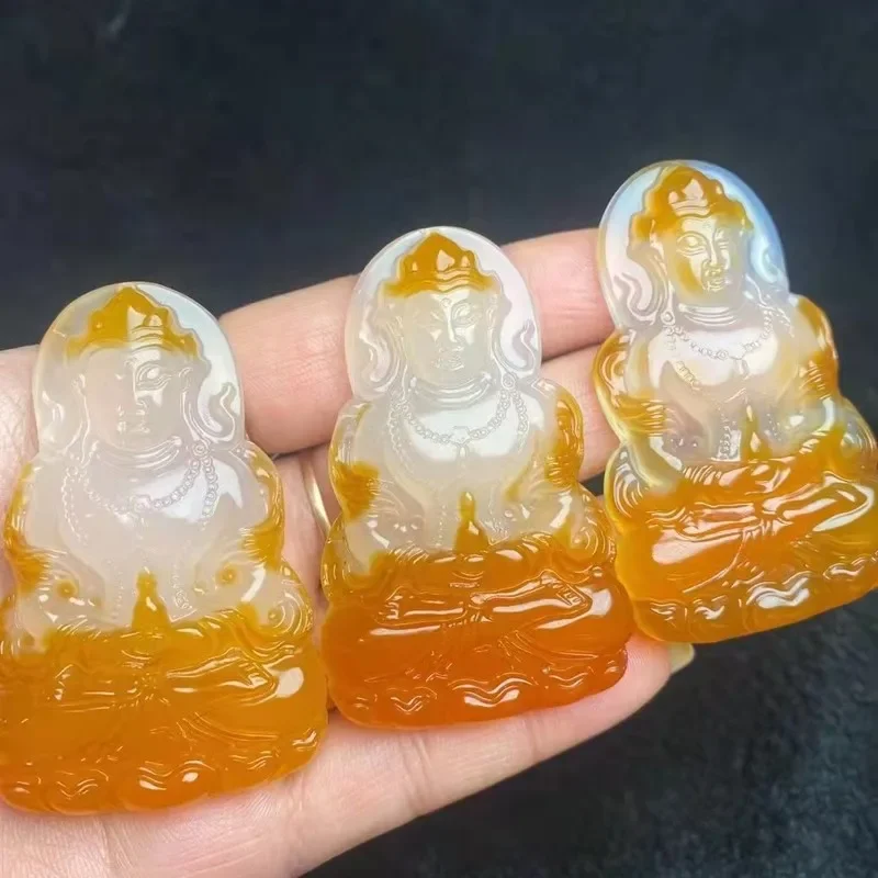 Chalcedony Agate Tara Men, Large Jade Guanyin Pendant With Unique Color Patterns