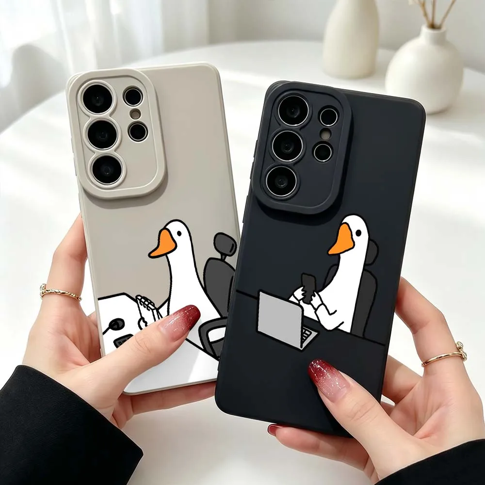 Cartoon Working Duck Silicone Case For Samsung Galaxy S26 S25 S24 S23 S22 S21 Ultra Plus FE Soft Phone Case Cover