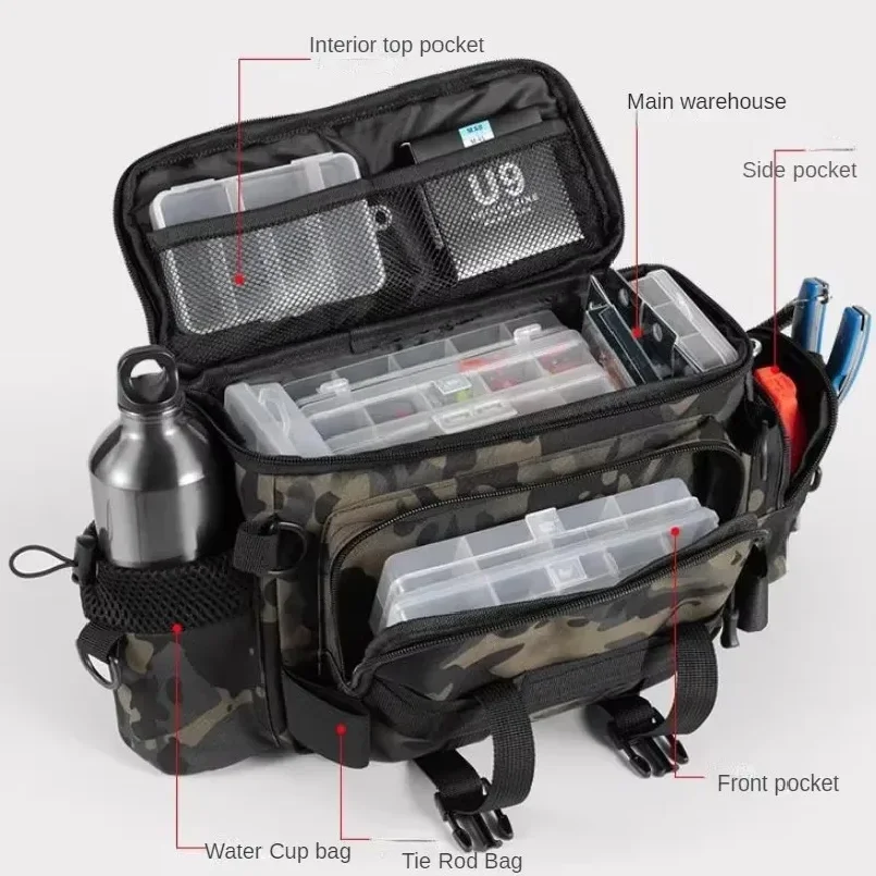 Fishing Gear Bag Waterproof Oxford Cloth Large Capacity Multi-Pocket Portable Fishing Accessories Organizer Waist Shoulder Pouch