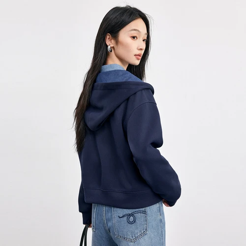 Imagen 2 del producto SENTUBILA Sudadera con capucha de punto para mujer, Colección Otoño 2026, con bloques de color, hombros caídos, corte holgado, manga larga, ropa exterior 153WC2565