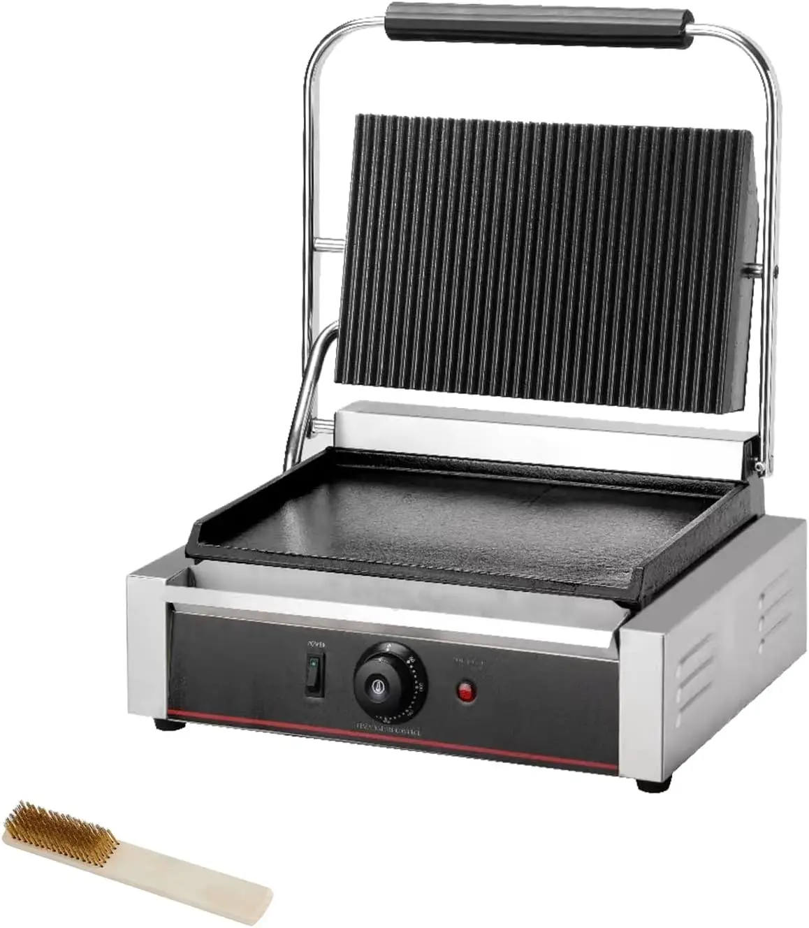 Contact Grill Large Sandwich Press Panini Maker Machine Electric With Ribbed Top And Bottom Plate (Ribbed Top&Smooth Bottom)