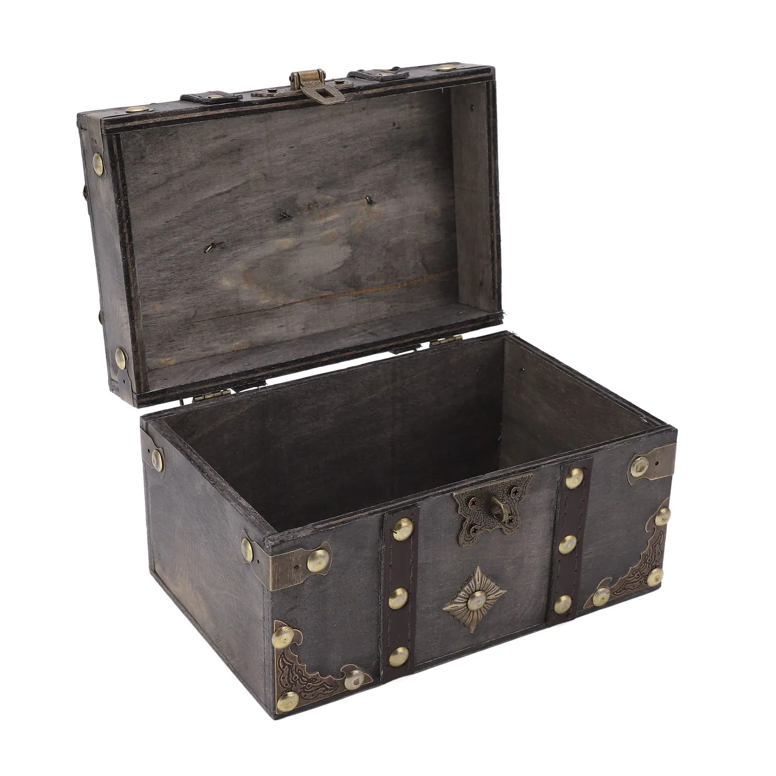 Retro Wooden Treasure Chest Vintage Jewelry Storage Box with Coded Lock for Photography Props Shop Window Decoration