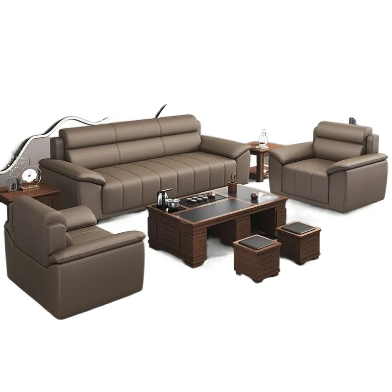 

Three-person cat scratching leather sofa coffee table combination set