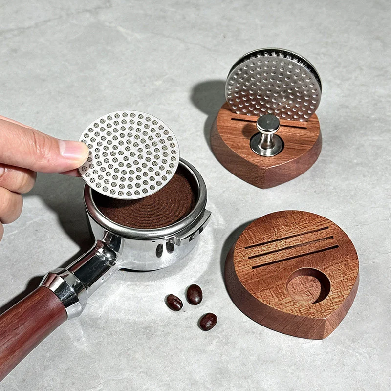 Teardrop Sapele Wood Coffee Puck Screen Holder Universal 51/53/58mm Espresso Filter Screen Storage Stand Tamper Storage Rack