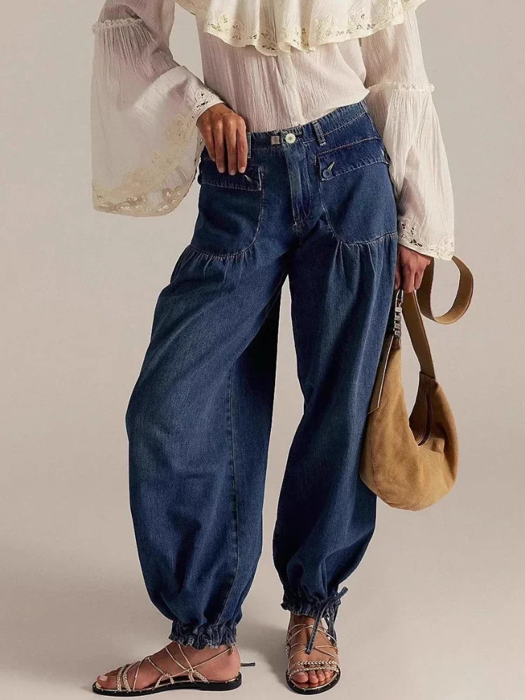 Fashion Denim Pockets Long Pants Women 2026 Spring Mid Waist Wide Leg Baggy Trousers Lady Street Loose Casual Chic Hip-hop Jeans