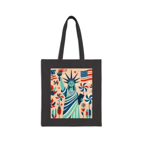 Polarshe Cotton Canvas Tote Bag Folk Art Patriotic Statute of Liberty Design 3, Gift