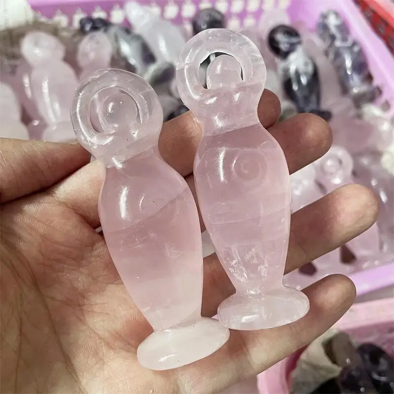 

8CM Natural Rose Quartz Goddess Statue Crystal Carving Healing Energy Stone Home Decoration Christmas Gift 1pcs