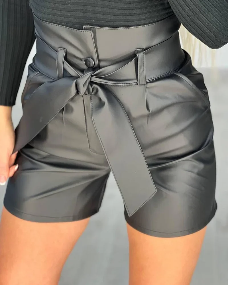 

Fashion Casual Summer Sexy PU Belt Shorts Women Clothing Faux Leather Womens Shorts Y2k Hot Woman Short Pants