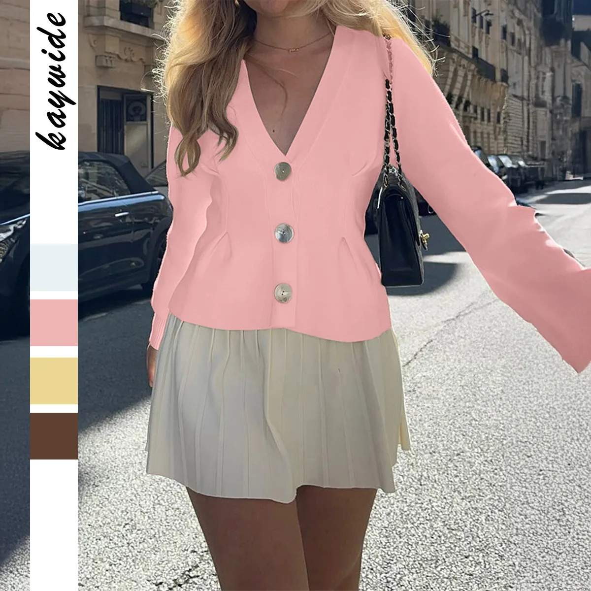 

Ele Long Sve Свитер Жилет Трикотажный женский Faion Street Sle Осень Зима Независимая станция на пуговицах Стильный