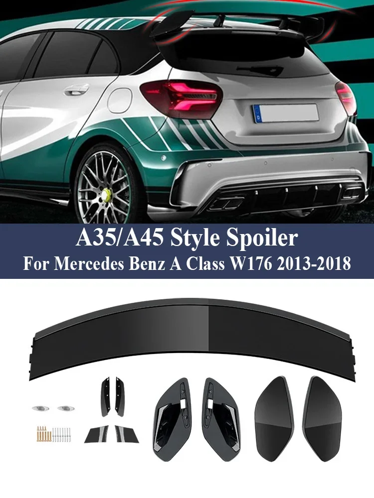 Rear Bumper Spoiler Wing Kit Hatchback For Mercedes Benz A Class W176 2013-2018 A35 A45 Style Gloss Black Body Kit A180 A200