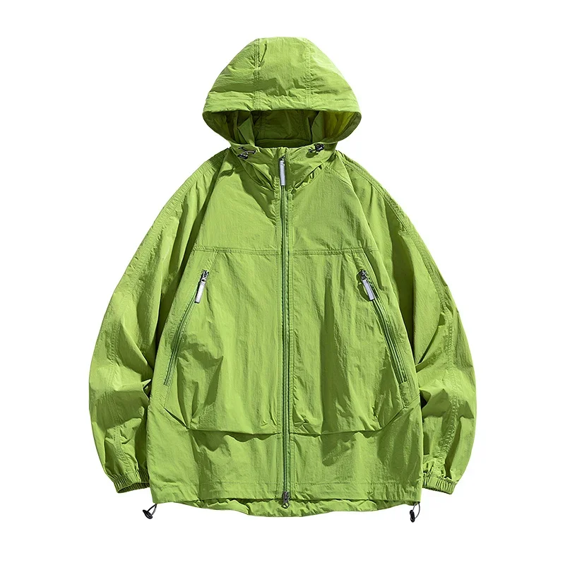 

UPF50 + мужская ветровка с капюшоном, солнцезащитная куртка — сверхлегкие летние эластичные манжеты с карманами на молнии, подходящие для пеших прогулок на открытом воздухе