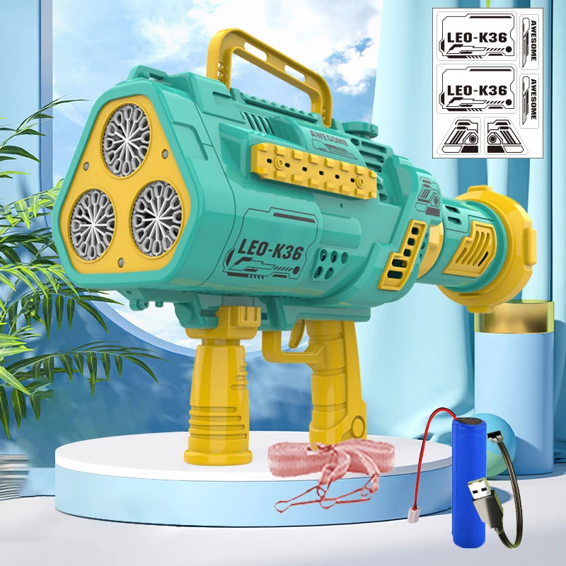 Pistola de burbujas automática con 36 agujeros, máquina de burbujas eléctrica con luces, pistolas de jabón, soplador, al aire libre fiesta de cumpleaños, regalos de juguete para niños