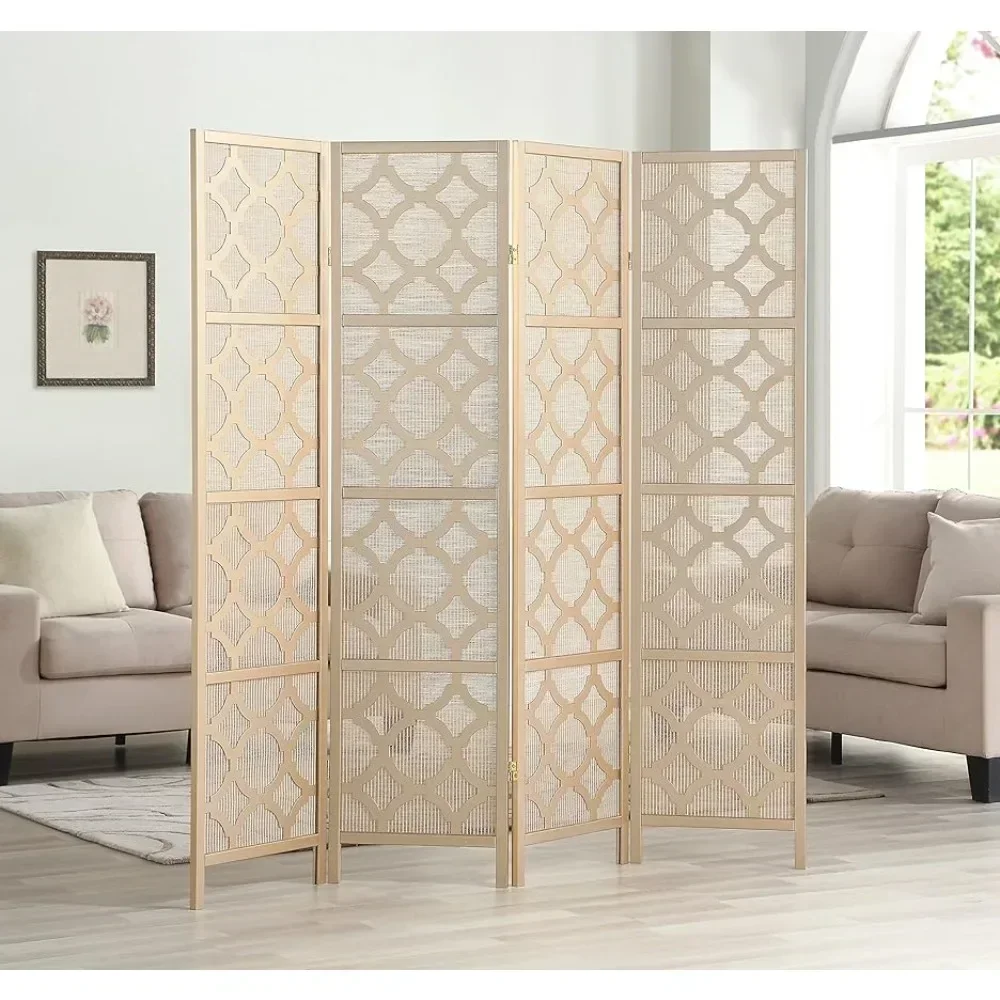 

Room Dividers Panels Gold Quarterfoil Infused Diamond Design 4-Panel Room Divider Desk Partition Separator Folding Home Decor