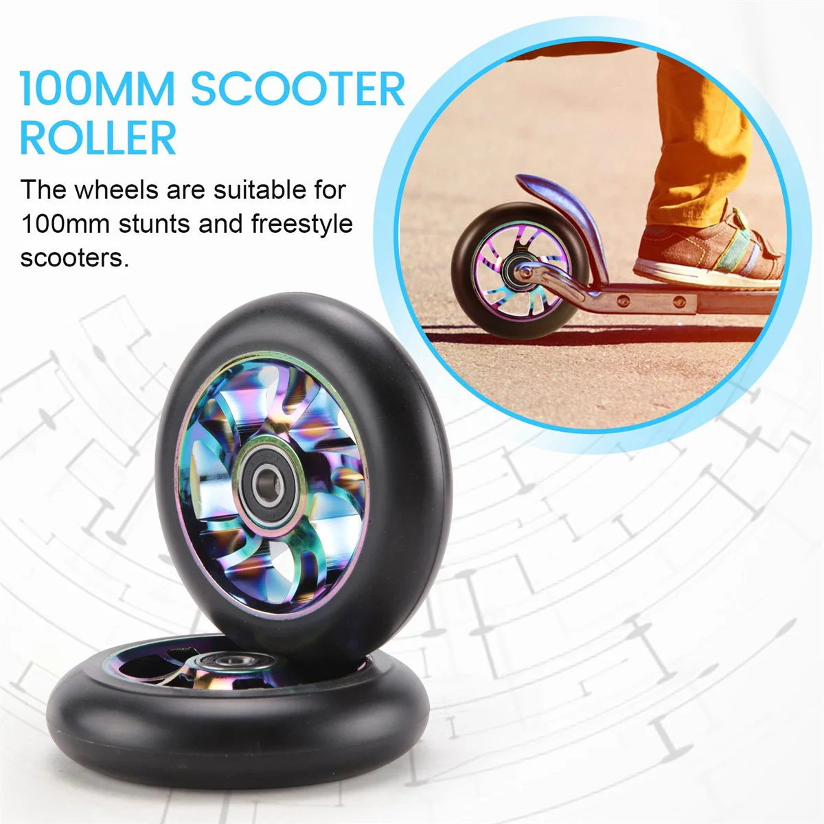 2 Pcs 100Mm Scooter Replacement Wheels with Bearing Stunt Scooter Pu Wheels for Rocking Cars, Extreme Cars, Scooters