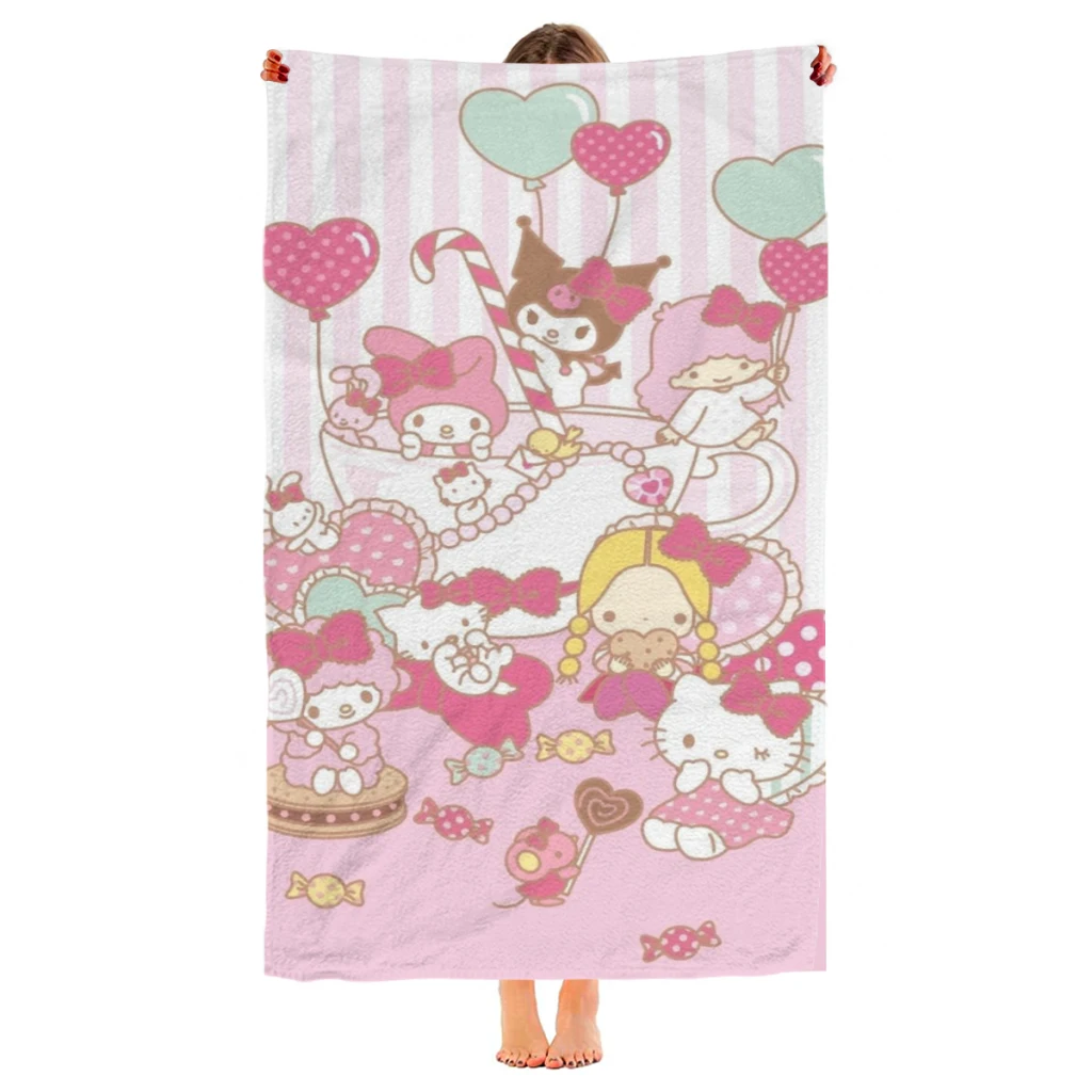 Microfiber Beach Towel Cute Anime Sanrio Hello Kitty Kawaii Print Quick Dry Sandless Beach Blanket Soft Comfortable