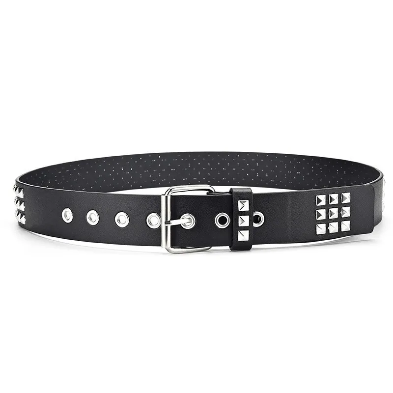 New vintage-style belt with square beads and rivets, metal pyramid-shaped belt. Unisex punk-style belt with five-bull design, su