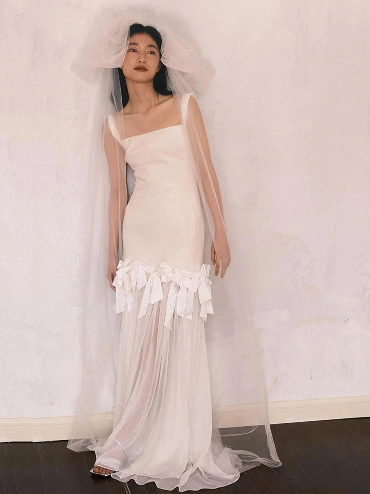 

Ele Simple White Bridal Dr Satin Off-oulder A-Line Skirt Wedding Gown Outdoor Ceremony Soft Dra Neline