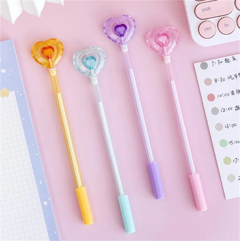 

60 pcs/lot Creative Love Heart Transparent Gel Pen Cute 0.5 mm Black Ink Signature Pen School Office Promotional Gifts