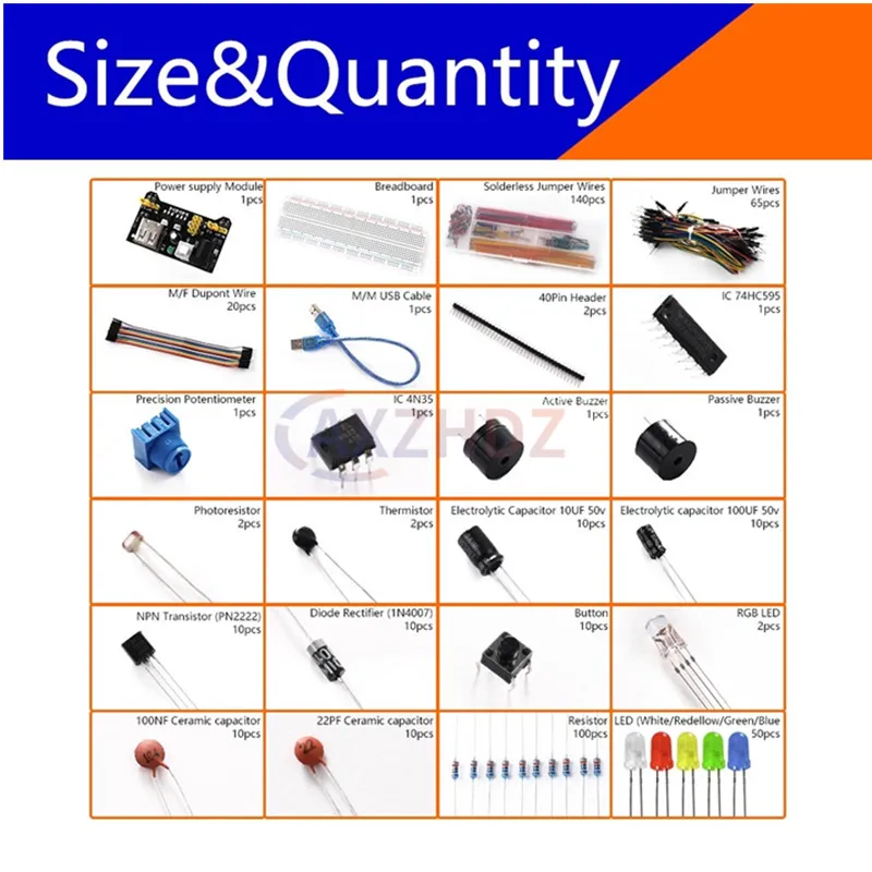 مجموعة المكونات الإلكترونية حزمة كاتب لتقوم بها بنفسك مشروع لـ Arduino R3 المكثفات المشتركة المقاومات المكثفات 830-well Breadboard