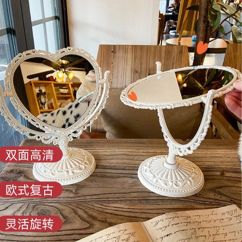 European Double-sided Makeup Mirror Household Desktop Love Retro Princess Beauty Mirror Student Dormitory Heart Makeup Mirror