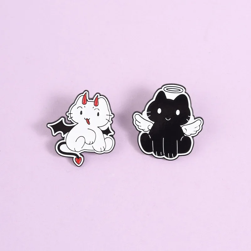 Angel Devil Cat Enamel Pins Gothic‑Style Cartoon Brooches Lapel Badges Trendy Jewelry Gift for Teen Girls Women