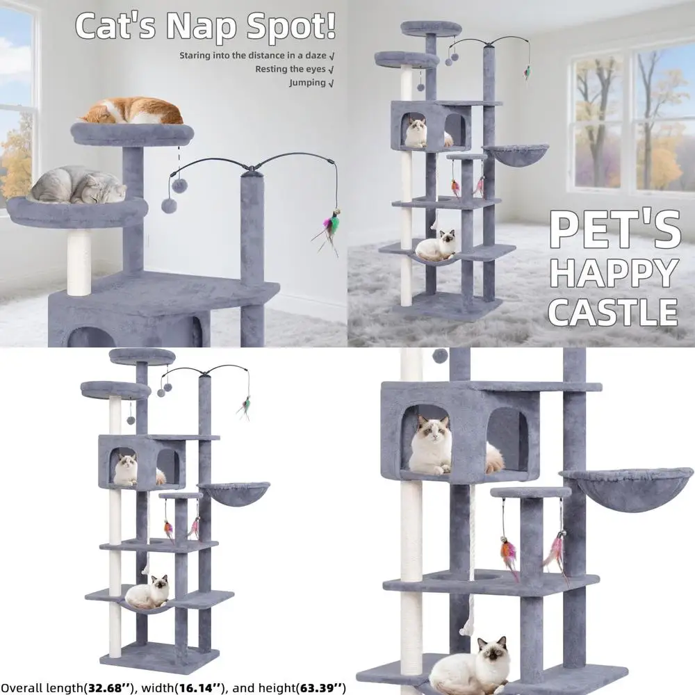 

Grey 64 Multi-Level Cat Tree with Condo, Hammocks, and Rotating Toy