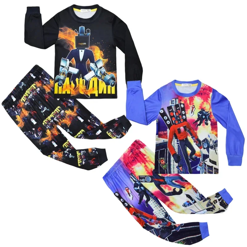 Skibidi Toilette Bambini Pigiama Ragazzi Vestiti Pantaloni 2 pezzi Set TV Uomo Audio Uomo Gioco Indumenti da notte Pigiami per bambini Ragazze Abiti Abbigliamento sportivo